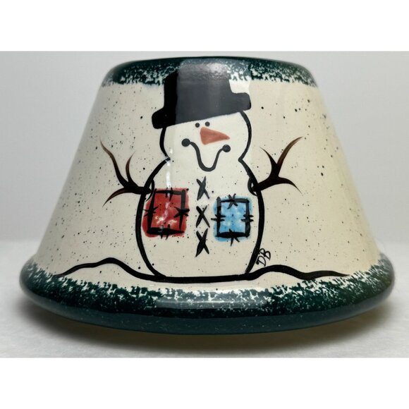 Whispering Pines Candle Shade Ceramic Snowman Topper Hearts Green Trim Winter - Picture 1 of 12